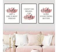 Baibexing Pink Nail Inspirational Quotes Wall Art Poster And Prints Canvas Painting Picture Women Beauty Salon For Living Room Home Decor 40X60Cmx3Pcs Unframed