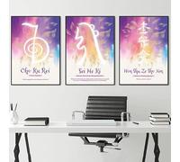 Baibexing Reiki Symbols Cho Ku Rei Canvas Painting Yoga Spiritual Purple Aura Energy Healing Poster Print Wall Art Picture Home Room Decor 30X40Cmx3Pcs Unframed