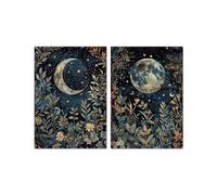 Baibexing Retro Abstract Moon Plant Canvas Painting Poster And Prints Wall Art Picture For Living Room Home Decor 30X40Cmx2Pcs Unframed