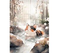 Baibexing Retro Cherry Blossom Cat Hot Spring Bath Posters Prints Canvas Painting Wall Art Picture Living Room Home Decor A4 40X60Cm Unframed
