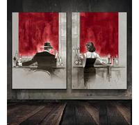 Baibexing Romantic Art Woman And Man Drinking At Bar Man Smoking Cigar Canvas Painting Wall Art Poster Prints For Home Decor 21X30Cmx2Pcs Unframed
