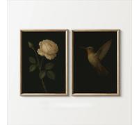 Baibexing Simple Retro Bird Farmhouse Hummingbird Country Wall Art Canvas Painting Poster Prints Apartment Home Decoration 21X30Cmx2Pcs Unframed