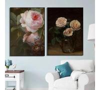 Baibexing Vintage Still Life Flower Botanical Dark Moody Flower Country Antique Canvas Painting Poster Prints Wall Art Home Decor 50X70Cmx2Pcs Unframed