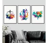 Baibexing Watercolor Justice Lady Law Order Scales Gavel Posters And Prints Canvas Painting Wall Art Picture Modern Lawyer Solicitor Office Decor 30X40Cmx3Pcs Unframed