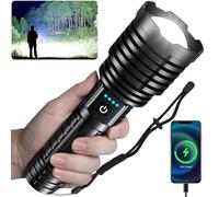 baibian Rechargeable Flashlights High Lumens, 100,000 Lumens Super Bright Flashlight, LED Handheld Waterproof Tactical Flashlights-Zoomable 5 Modes-31H Runtime-Holster for Emergency Camping