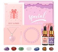 BaiCai Healing Crystals Birthday Gifts for Women, Rose Quartz Crystals Set Relaxation Gifts for Women Chakra Crystals Kit Energy Crystal Jewelry Birthday Present for Friends, Sister,Mum