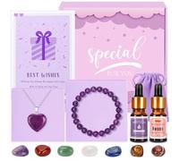 BaiCai Healing Crystals Stones Set, Spiritual Gifts for Women Amethyst Crystal Gifts for Her Anxiety Relief Chakra Healing Stones, Birthday Gift Natural Crystal for Beginners,Meditation,Yoga