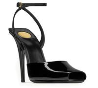 BAICAIBAI Peep Square Toe Heel Sandals for Women Backless Buckle Ankle Strap Stiletto High Heels Open-Toe Single Wedding Party Office Clubbing Work Courts Comfort,Noir,44(10)