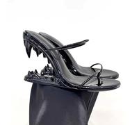 BAICAIBAI Womens Sandals Metallic Tiger Teeth Heel Shark Backless Round toe Heels Dressy Ladies Party Wedding Fashion Office Clubbing Work Courts Shoes,Noir,43