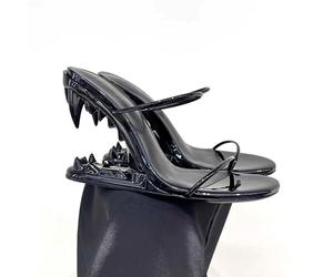 BAICAIBAI Womens Sandals Metallic Tiger Teeth Heel Shark Backless Round toe Heels Dressy Ladies Party Wedding Fashion Office Clubbing Work Courts Shoes,Noir,43