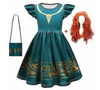 Baicccf Halloween Girls Merida Cosplay Dress Brave Performance Costume Summer Birthday Party Green Gothic Vintage Dresses Wig 771dress-wig-bag 4T(110)