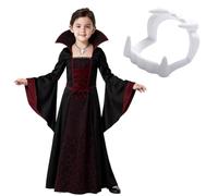 BaiDekun Halloween Vampire Dress for Girls, Gothic Vampire Queen with Vampire Fake Tooth, Black/Red Design for Party, Fancy Dress & Cosplay Fancy Dress