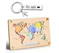 BaiDekun Pack of 2 Money Gift Travel, Key Ring and Wooden Wallet, World Map for Scratching, Money Gifts Birthday, Holiday Fund, Personalised Gift for Wedding and Travel