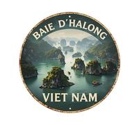 Baie D Halong Vietnam Landscape Print Vintage Metal Tin Sign Retro Wall Decor for Home Bar Garage Cafe, Indoor & Outdoor Decorative，circle Metal Poster, 8x8 Inch