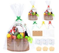 BAIEGOED 3pcs Empty Hamper Basket Gift Set - Small & Medium Wicker Boxes with Cellophane Bags, DIY Christmas & Easter Hampers Wrapping Kit to Make Your Own Gift Baskets Kit, Brown