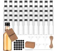 BAIEGOED 50 PCS Mini Bottles, 50ml Miniature Alcohol Bottles Reusable Plastic Shot Bottle With Caps, Tags, Stickers, Hemp Rope, Funnel and Cleaning Brush for Wedding Christmas Party (Black)