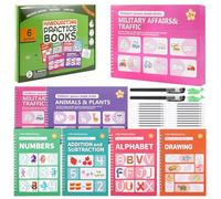 BAIEGOED 6 Pack Magic Grooved Handwriting Practice Books, Reusable Hand Writing Practice Book Magic Books for Children With 2 Pens, 20 Pen Refills, 2 Aid Pen Grips