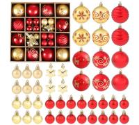 BAIEGOED Red and Gold Decorations Baubles, Christmas Tree Decor Ball Set, 44pcs Festive Holiday Shatterproof Hanging Bauble Ornaments for Xmas Trees, Wreath, Garland Includes Balls and Stars