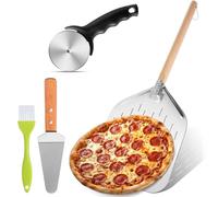 BAIEGOED Wood Handle Pizza Peel Set with Cutter, Brush & Turner - Professional Pizza Oven Tools for Baking Pizza, Dough, Bread & Pastries at Home, Baker's Essential Kit