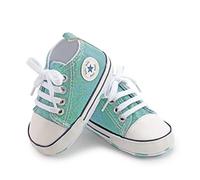 BAIELey walk in the clouds Baby Boys Girls Infant Canvas Sneakers High Top Lace up Bling Sequins Soft Sole Newborn First Walkers Shoe (Green 0-6_Months)