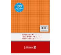 Baier & Schneider Index Cards, Cardboard 180 g/m², A6, Kariert, Orange, Shrink Wrapped with