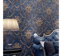 BaierSai 10x0.53m AB Vintage Luxury Gold Damask Stripes 2 Colors Embossed Textured Non-Woven Wallpaper Roll for Bedroom Livingroom 1.73' W x 32.8' L=5.3㎡ (57sq.ft)