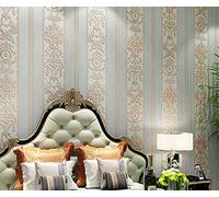 BaierSai 10x0.53m AB Vintage Luxury Gold Damask Stripes 2 Colors Embossed Textured Non-Woven Wallpaper Roll for Bedroom Livingroom 1.73' W x 32.8' L=5.3㎡ (57sq.ft)