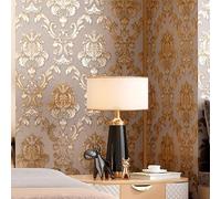 BaierSai 10x0.53m Luxury Gold Damask Embossed Waterproof PVC Wallpaper Roll for Bedroom Livingroom 1.73' W x 32.8' L=5.3㎡ (57sq.ft)