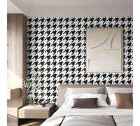 BaierSai 9.5X0.53M Geometry Houndstooth Black White Waterproof Matt Textured PVC Wallpaper Roll for Bedroom Livingroom 1.73' W x 31.2' L=5.035㎡ (54sq.ft)
