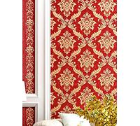 BaierSai 9.5X0.53m Luxury Gold Damask Red Waterproof Matte Embossed Textured PVC Wallpaper Murals Roll for Bedroom Livingroom 1.73' W x 31.2' L=5.035㎡ (54sq.ft)