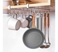 BAIEUEJO Pack of 2 cup holders, cup hooks under the cabinet, coffee holder cup rack without drilling, storage hooks for cups/kitchen utensils/ties belt/scarf/key storage (white)