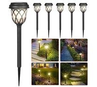 Baifmey Solar Garden Path Lights - Double Waterproof Torch With Unique Glow Effect for Dusk-Dawn Outdoor Landscape Decoration in Garden, Pathway, Driveway (6 Pack)