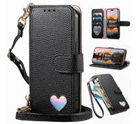 BaiFu Compatible with HMD Pulse Pro Crossbody Purse Bag Case, Magnetic PU Leather Wallet Cover Card Holders Zip Pocket with Long Lanyard-Black