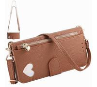 BaiFu Compatible with Nokia HMD Pulse Pro Crossbody Purse Bag Case, Magnetic PU Leather Wallet Cover Card Holders Zip Pocket with Long Lanyard-Brown