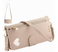 BaiFu Compatible with Nokia HMD Pulse Pro Crossbody Purse Bag Case, Magnetic PU Leather Wallet Cover Card Holders Zip Pocket with Long Lanyard-Khaki