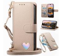 BaiFu Compatible with Redmi Turbo4 Pro/Poco F7 Crossbody Purse Bag Case, Magnetic PU Leather Wallet Cover Card Holders Zip Pocket with Long Lanyard-Khaki