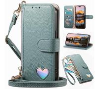 BaiFu Compatible with Redmi Turbo4 Pro/Poco F7 Crossbody Purse Bag Case, Magnetic PU Leather Wallet Cover Card Holders Zip Pocket with Long Lanyard-Green