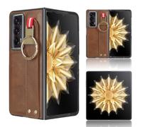 BaiFu Cover for Honor Magic V2 Case with Ring, Wrist Strap + Viewing Stand, Stereo All-inclusive lens protection, PU Leather Cases for Honor Magic V2-Brown