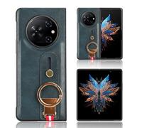 BaiFu Cover for Tecno Phantom V Fold Case with Ring, Wrist Strap + Viewing Stand, Stereo All-inclusive lens protection, PU Leather Cases for Tecno Phantom V Fold-Blue