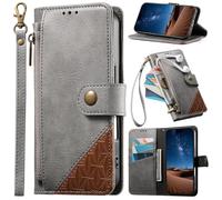 BaiFu for Leitz Phone 3 Case Flip PU Leather Wallet Book Magnetic Closure Kickstand Folio Card Holder Slots, Zipper Cover for Leitz Phone 3-Grey