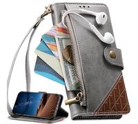 BaiFu for Motorola Edge 50 Fusion Case Flip PU Leather Wallet Book Magnetic Closure Kickstand Folio Card Holder Slots, Zipper Cover for Motorola Edge 50 Fusion-Grey