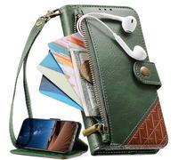 BaiFu for Nokia HMD Pulse Pro Case Flip PU Leather Wallet Book Magnetic Closure Kickstand Folio Card Holder Slots, Zipper Cover for Nokia HMD Pulse Pro-Green