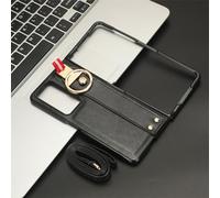 BaiFu Lanyard Case for Honor Magic V2 Case with Ring, Wrist Strap + Stand, Necklace Mobile Phone Cover with Strap, PU Leather Cases for Honor Magic V2-Black