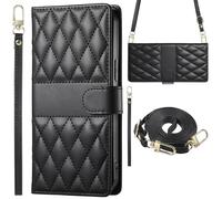 BaiFu Plaid Phone Case for iPhone 15 Pro max, Wrist Strap Wallet Cover Compatible with iPhone 15 Pro max-Black