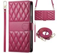 BaiFu Plaid Phone Case for Oppo A5x 5G, Wrist Strap Wallet Cover Compatible with Oppo A5x 5G-Red