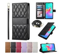 BaiFu Plaid Phone Case for Oppo K10 Pro 5G, Wrist Strap Wallet Cover Compatible with Oppo K10 Pro 5G-Black