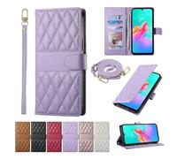 BaiFu Plaid Phone Case for vivo Y03 4G, Wrist Strap Wallet Cover Compatible with vivo Y03 4G-Purple