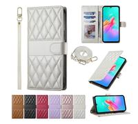 BaiFu Plaid Phone Case for vivo Y18 4G/Y03 4G, Wrist Strap Wallet Cover Compatible with vivo Y18 4G/Y03 4G-White