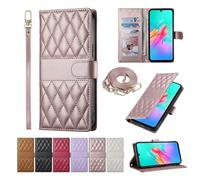 BaiFu Plaid Phone Case for vivo Y18 4G/Y03 4G, Wrist Strap Wallet Cover Compatible with vivo Y18 4G/Y03 4G-Pink