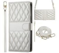 BaiFu Plaid Phone Case for Xiaomi 15 Pro, Wrist Strap Wallet Cover Compatible with Xiaomi 15 Pro-White